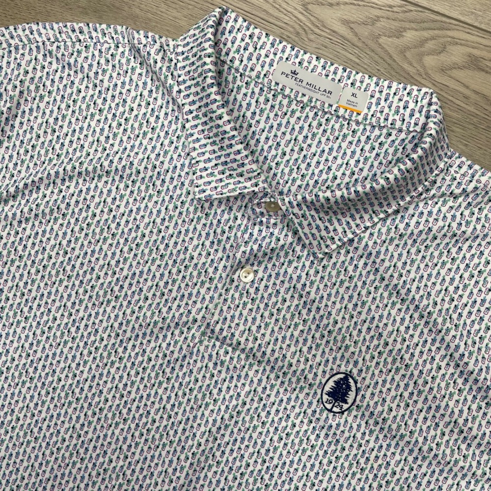 Peter Millar Polo Shirt Men XL White Featherweight Cocktail AOP Florence CC Golf